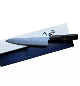 Faca Takayuki Nashiji Gyuto 210 mm, lâmina San Mai aço inóxidavel VG10