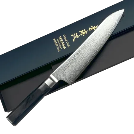 Faca Takayuki Seigaiha Damasco 45 camadas chef 210 mm