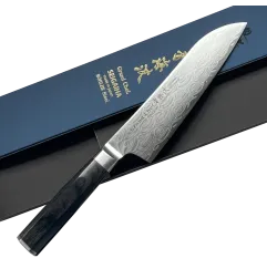 Faca japonesa da cozinha Takayuki Seigaiha Damasco 45 camadas Santoku