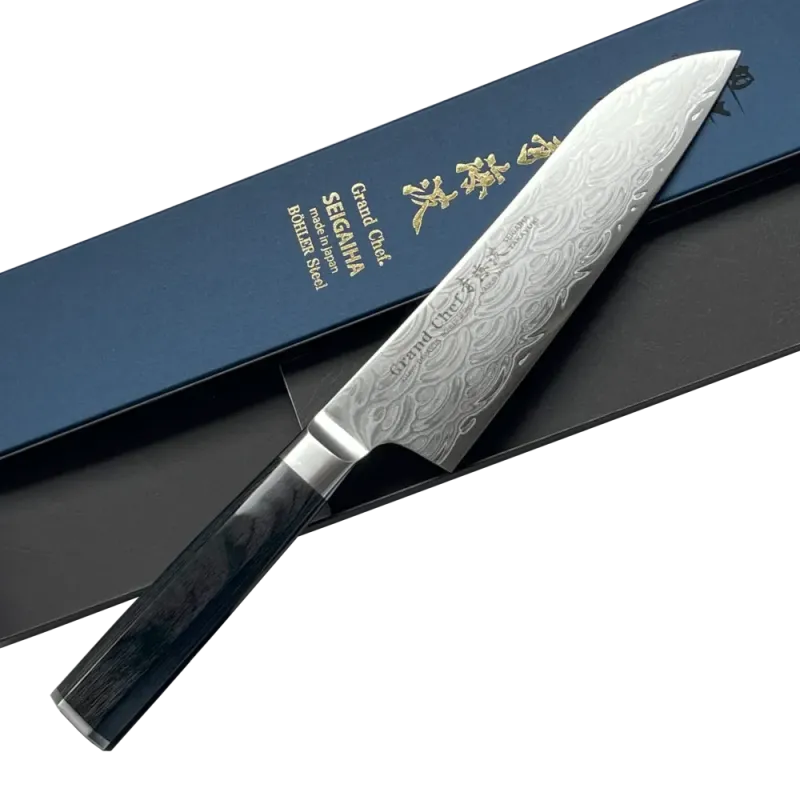 Faca Takayuki Seigaiha Damasco 45 camadas Santoku 180 mm