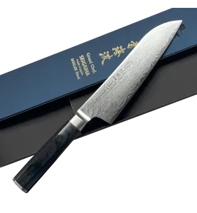 Faca japonesa da cozinha Takayuki Seigaiha Damasco 45 camadas Santoku